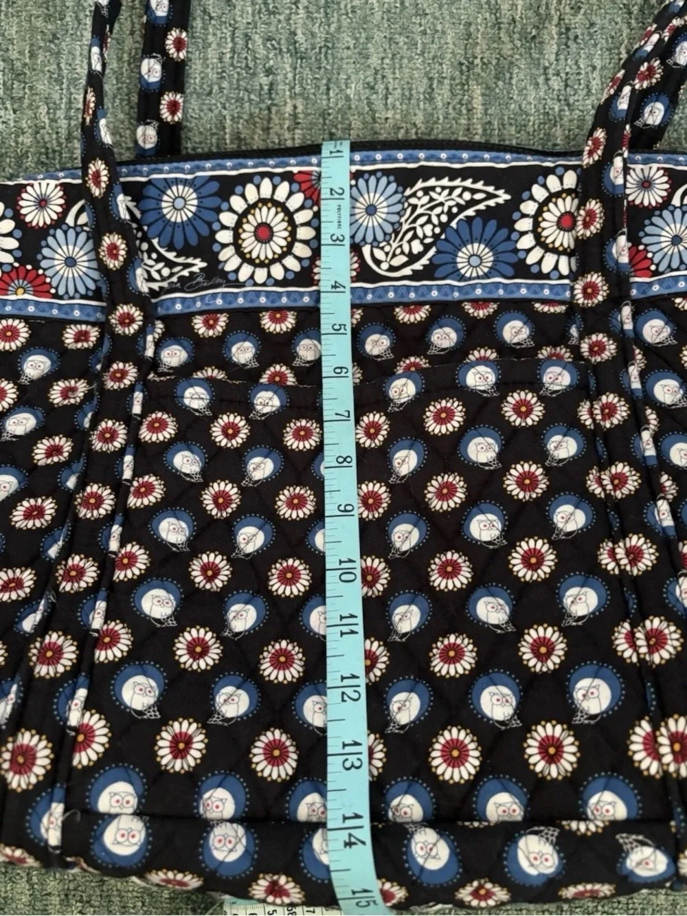 Vera Bradley Night Owl Large Zipper Top Tote with 6 Interior Pockets All Around